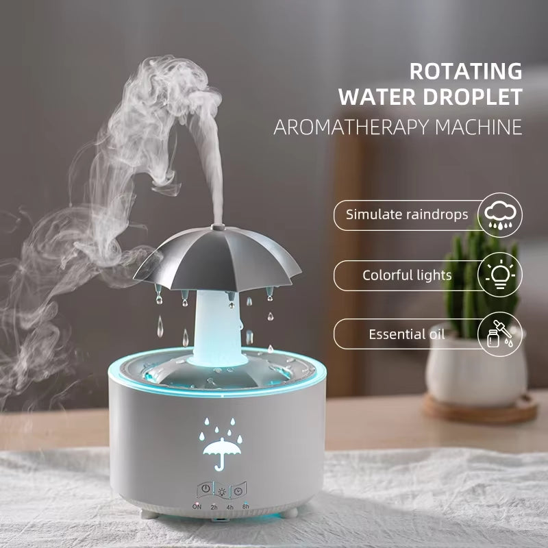 Creative Umbrella Water Drop Air Humidifier and Aromatherapy Diffuser with Colorful Lighting