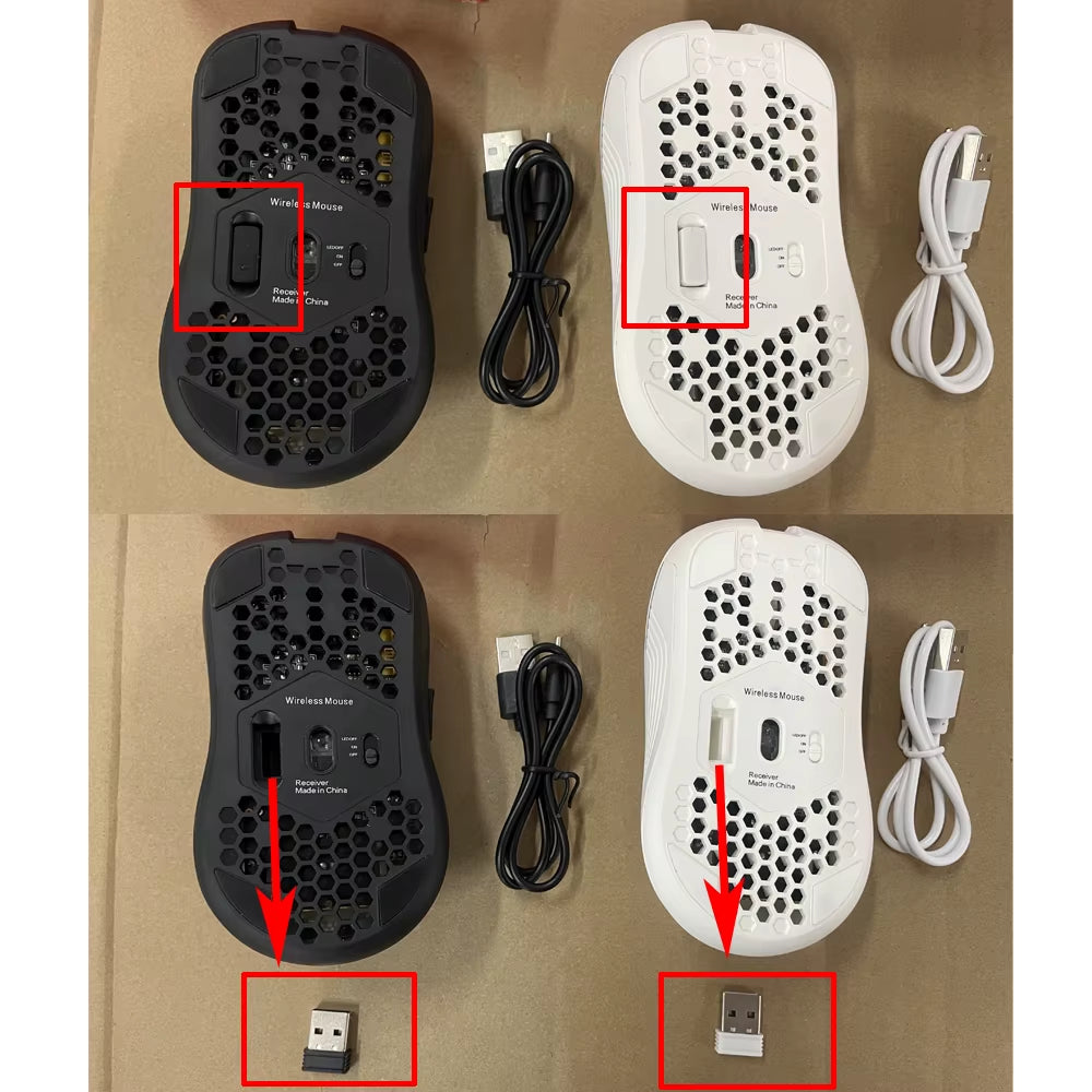 2.4GHz Wireless RGB Backlit Gaming Mouse with 6 Buttons, 3-Speed DPI, Type C Rechargeable, Ergonomic Honeycomb Design