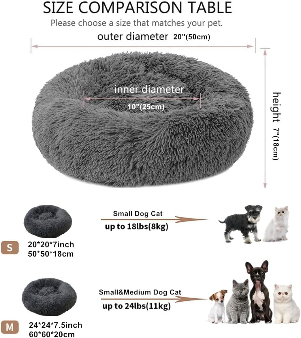 Cat Bed for Indoor Cats,Soft Fluffy Plush Pet Cushion Bed, Anti-Anxiety Calming Dog Donut Cuddler Bed, Self-Warming round Pet Bed for Puppy Small Dogs and Cats