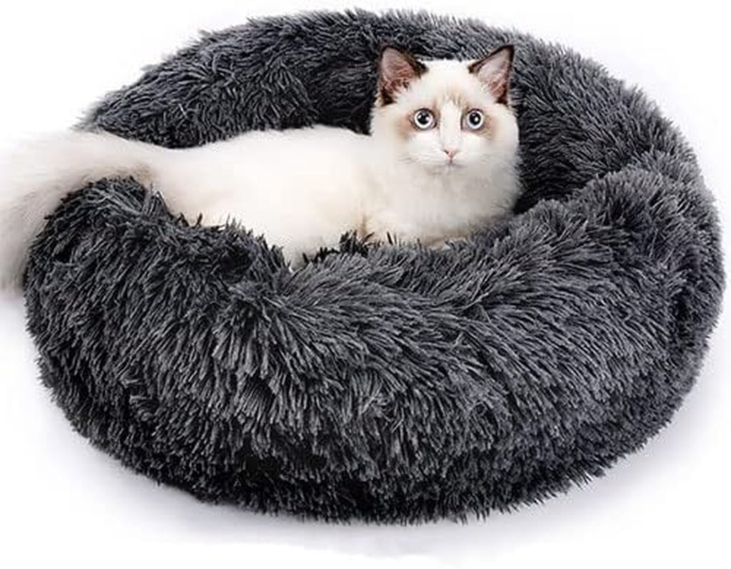 Cat Bed for Indoor Cats,Soft Fluffy Plush Pet Cushion Bed, Anti-Anxiety Calming Dog Donut Cuddler Bed, Self-Warming round Pet Bed for Puppy Small Dogs and Cats