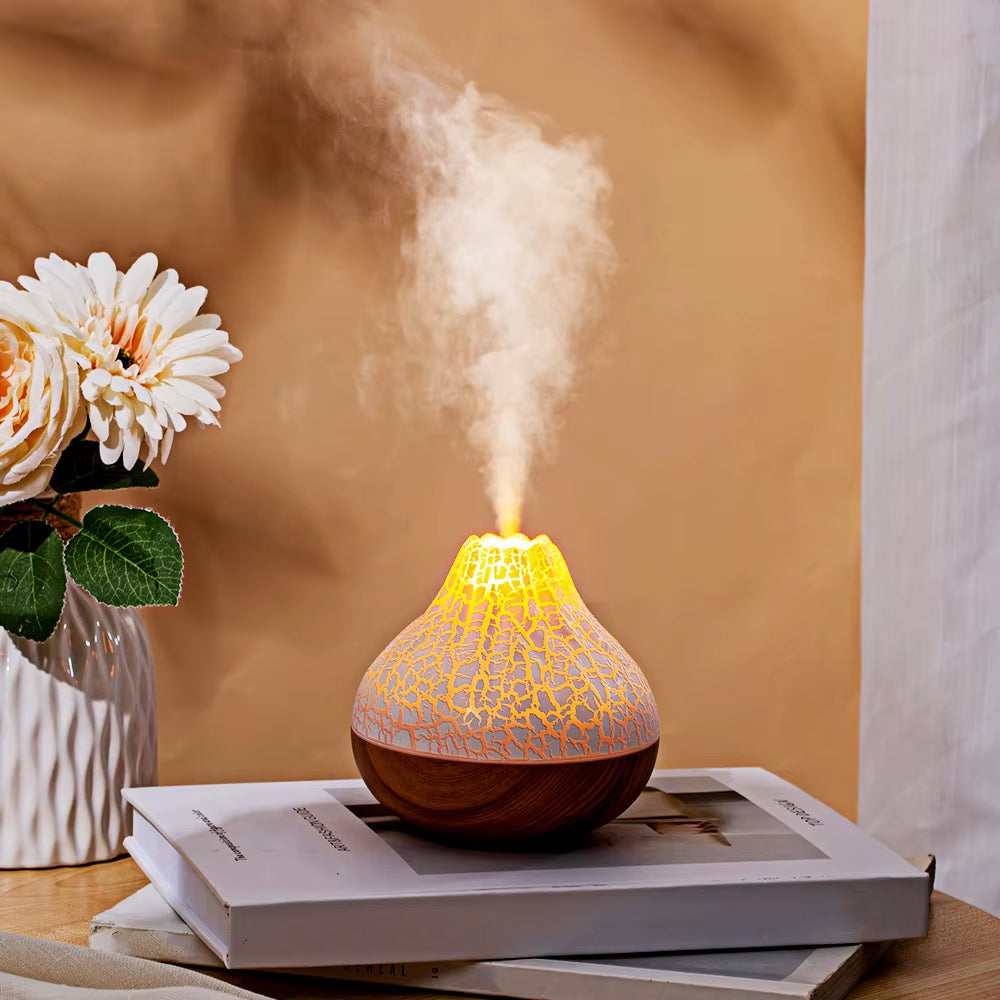 1Pc 300ML USB Air Humidifier Small Volcano Humidifier with Colorful Night Lights, Simulation Colorful Flame Humidifier