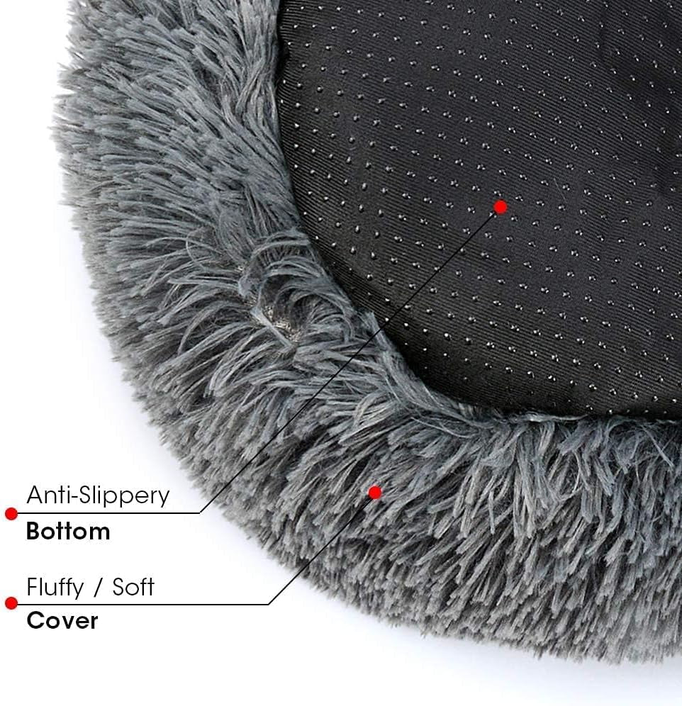 Cat Bed for Indoor Cats,Soft Fluffy Plush Pet Cushion Bed, Anti-Anxiety Calming Dog Donut Cuddler Bed, Self-Warming round Pet Bed for Puppy Small Dogs and Cats