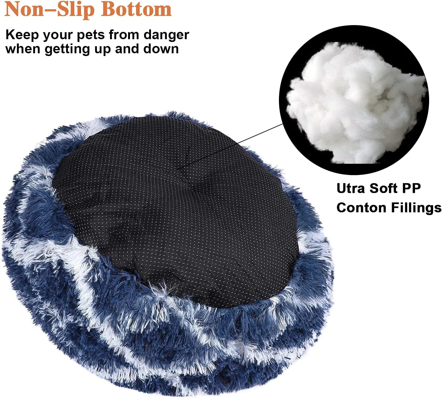 round Calming Dog Bed anti Anxiety Fluffy Plush Pet Bed Self Warming Faux Fur Dog Donut Cuddler Bed for Large Dogs 30"