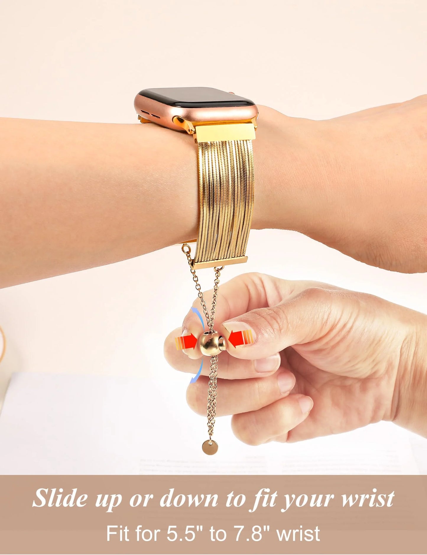 Compatible with Apple Watch Band Women 38Mm 40Mm 41Mm 44Mm 42Mm 45Mm 49Mm, Dressy Stainless Steel Tassel Strap Metal Chain Bracelet for Iwatch Bands Ultra SE Series 9 8 7 6 5 4 3 2 1