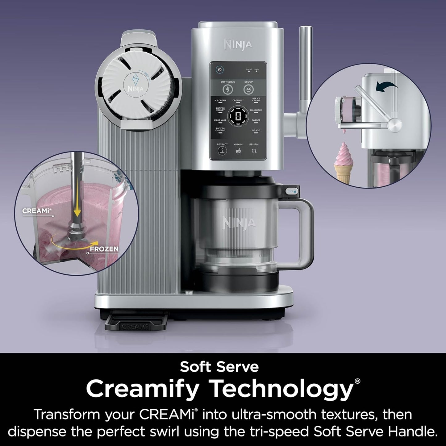 Creami Swirl Ice Cream and Soft Serve Maker, Sorbet, Milkshake, Frozen Yogurt, Low Calories Program & More, 13-In-1, Soft Serve Handle & (2) Creami Swirl 16Oz Pints, for Kids & ALL Ages, NC701C