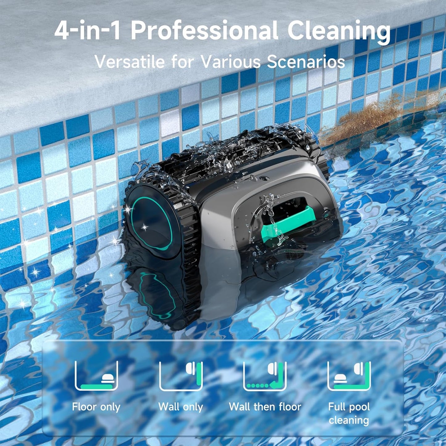 (2025 Upgrade) C1 Pool Robot Vacuum for Inground Pools, 4-In-1 Cordless Robotic Pool Cleaner Lasts 150Min, Triple-Motor up to 1,614 Sq.Ft, Smart APP Support, Auto Wall & Waterline Cleaning
