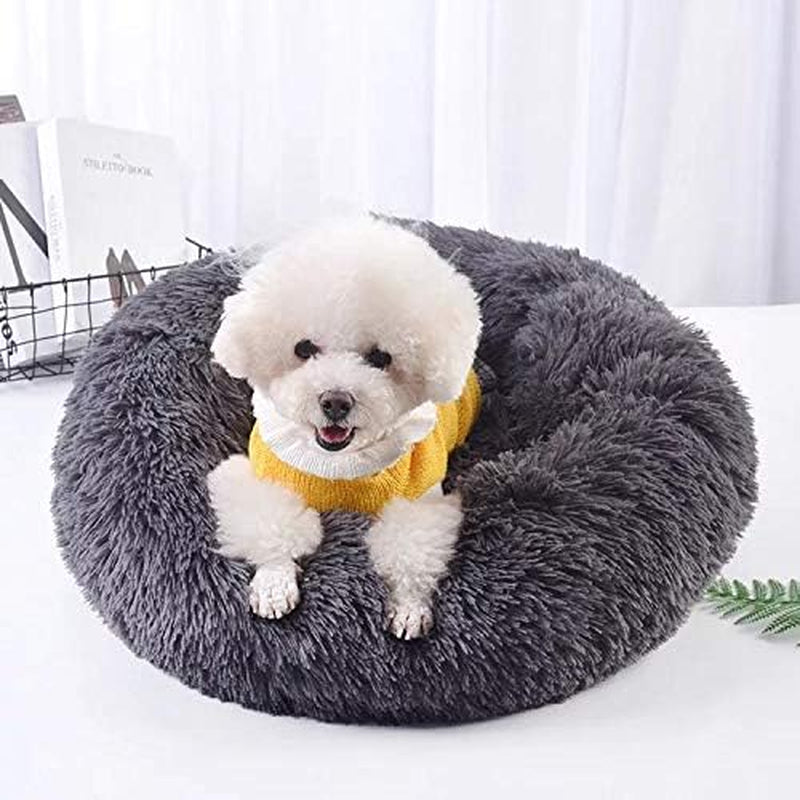 Cat Bed for Indoor Cats,Soft Fluffy Plush Pet Cushion Bed, Anti-Anxiety Calming Dog Donut Cuddler Bed, Self-Warming round Pet Bed for Puppy Small Dogs and Cats