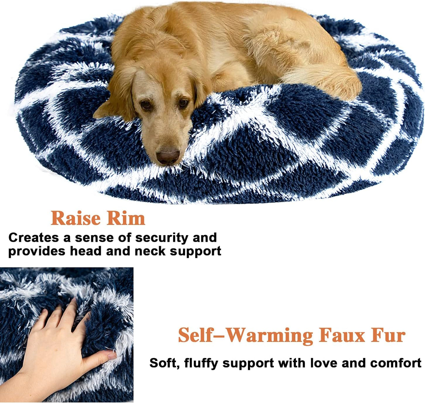 round Calming Dog Bed anti Anxiety Fluffy Plush Pet Bed Self Warming Faux Fur Dog Donut Cuddler Bed for Large Dogs 30"