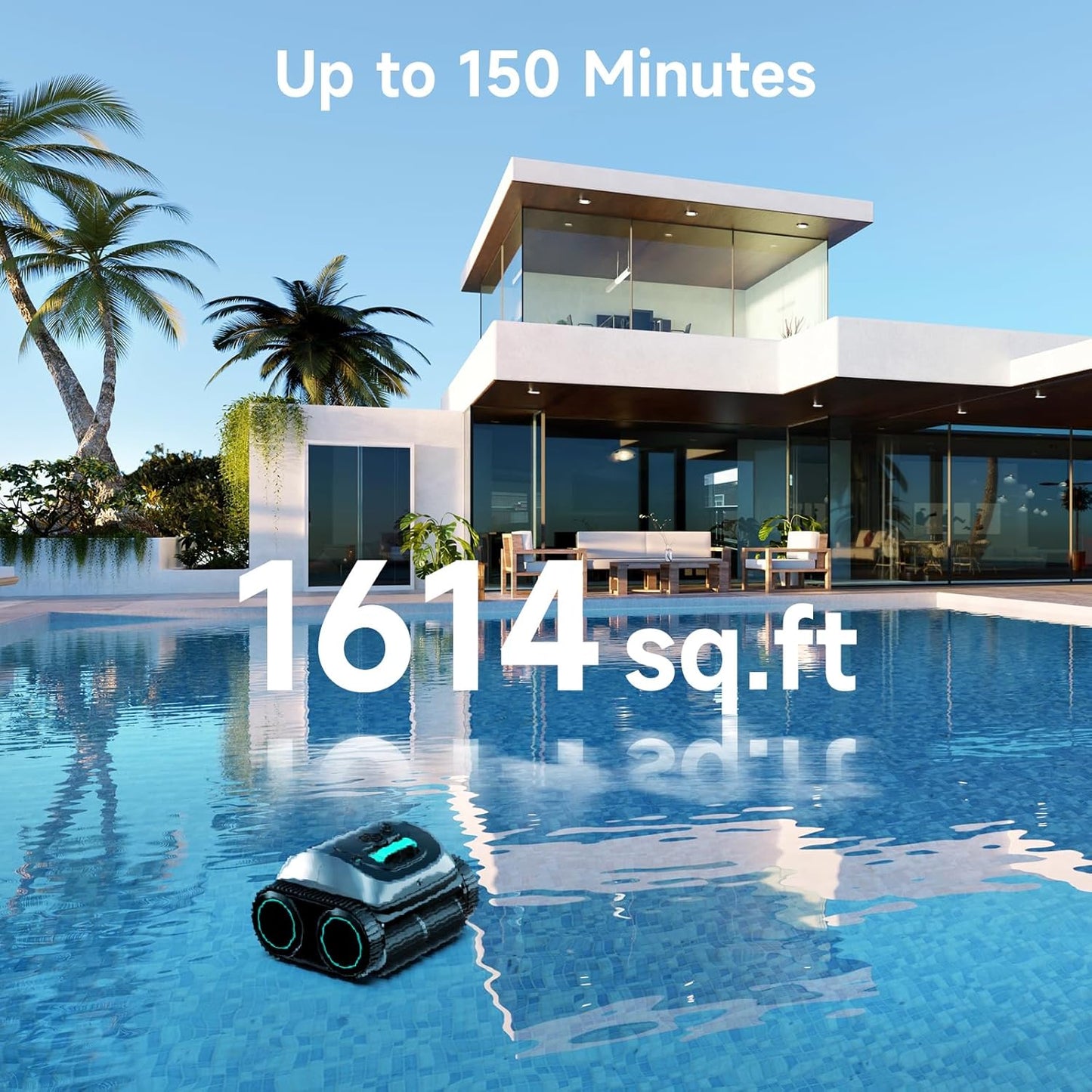(2025 Upgrade) C1 Pool Robot Vacuum for Inground Pools, 4-In-1 Cordless Robotic Pool Cleaner Lasts 150Min, Triple-Motor up to 1,614 Sq.Ft, Smart APP Support, Auto Wall & Waterline Cleaning