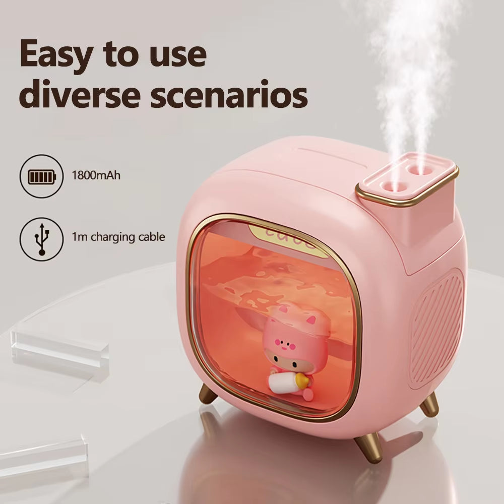 Ultrasonic 500ML Aroma Essential Oil Diffuser with Double Spray and Colorful LED Lights - Cartoon Design Humidifier