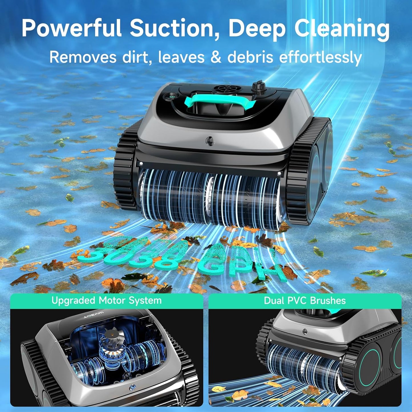 (2025 Upgrade) C1 Pool Robot Vacuum for Inground Pools, 4-In-1 Cordless Robotic Pool Cleaner Lasts 150Min, Triple-Motor up to 1,614 Sq.Ft, Smart APP Support, Auto Wall & Waterline Cleaning