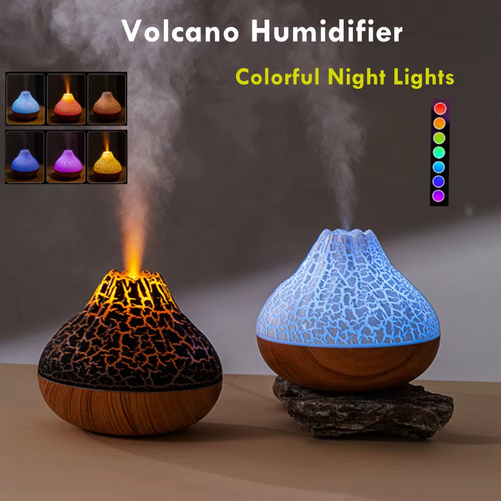 1Pc 300ML USB Air Humidifier Small Volcano Humidifier with Colorful Night Lights, Simulation Colorful Flame Humidifier