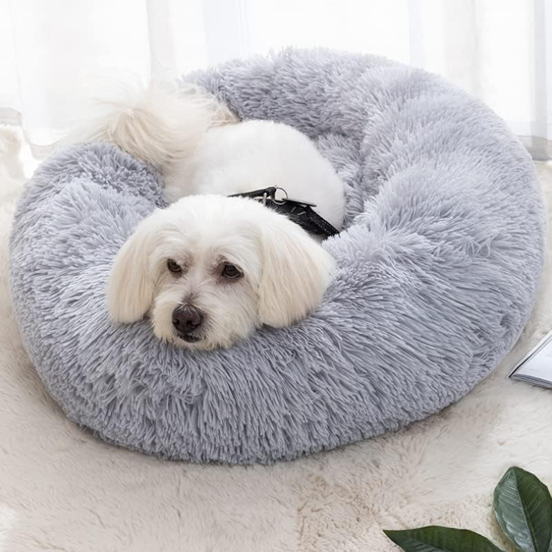 Donut Dog Cat Bed, Soft Plush Dog Cushion Bed, Anti-Anxiety Calming Dog Cuddler Bed, Self-Warming Pet Bed for Small Medium Dogs and Cats