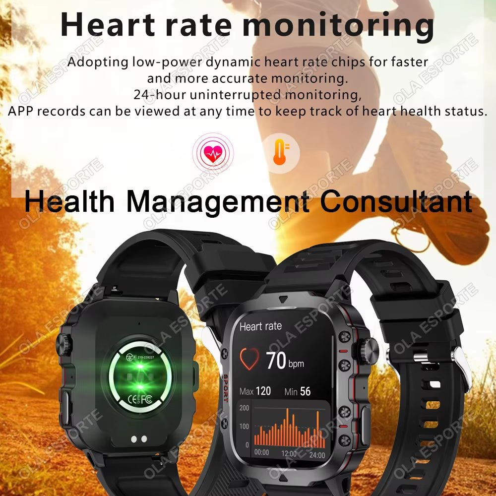 Men's Smartwatch with Flashlight, Bluetooth Calling, Fitness Tracking, IP68 Waterproof, Compatible with Xiaomi and Android - 2024 Model