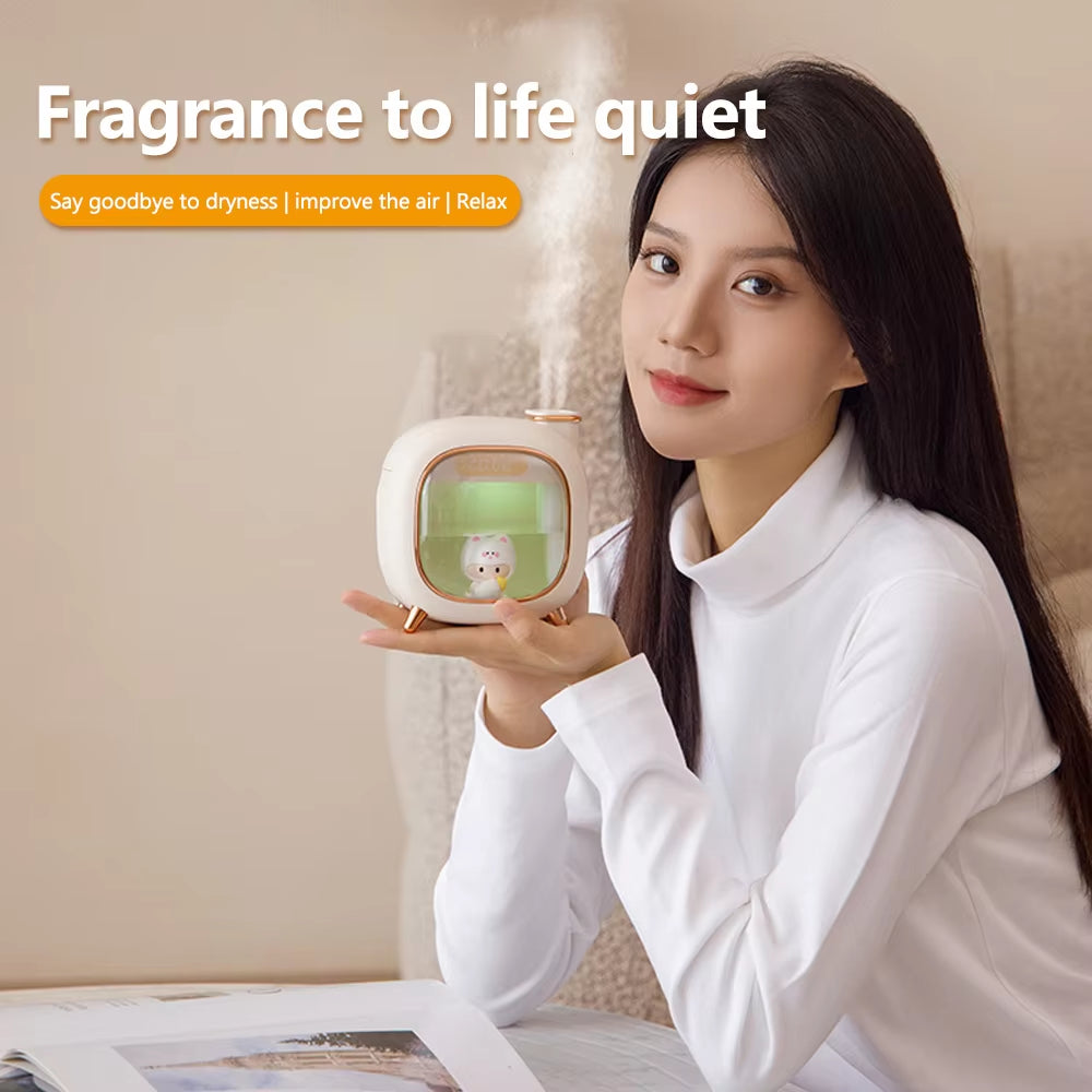 Ultrasonic 500ML Aroma Essential Oil Diffuser with Double Spray and Colorful LED Lights - Cartoon Design Humidifier