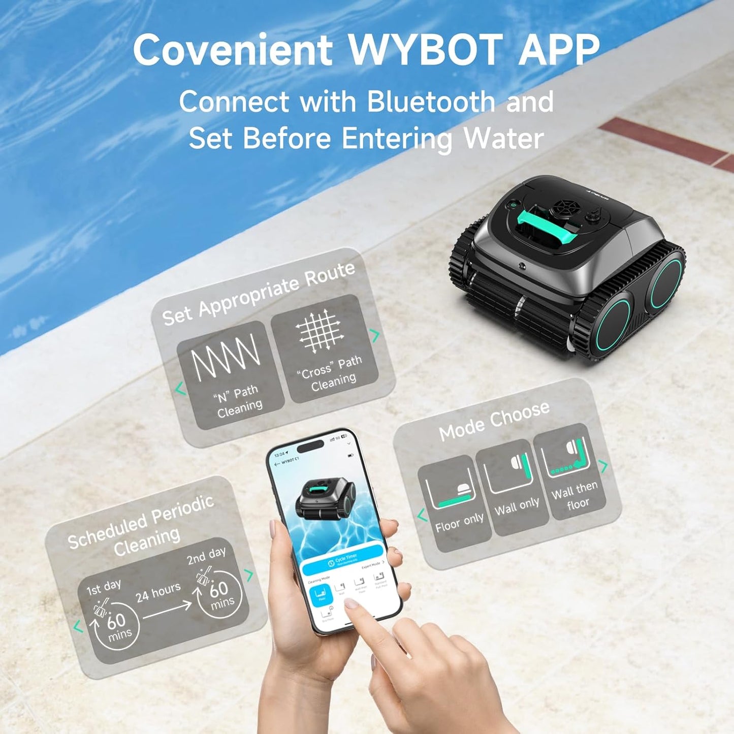 (2025 Upgrade) C1 Pool Robot Vacuum for Inground Pools, 4-In-1 Cordless Robotic Pool Cleaner Lasts 150Min, Triple-Motor up to 1,614 Sq.Ft, Smart APP Support, Auto Wall & Waterline Cleaning