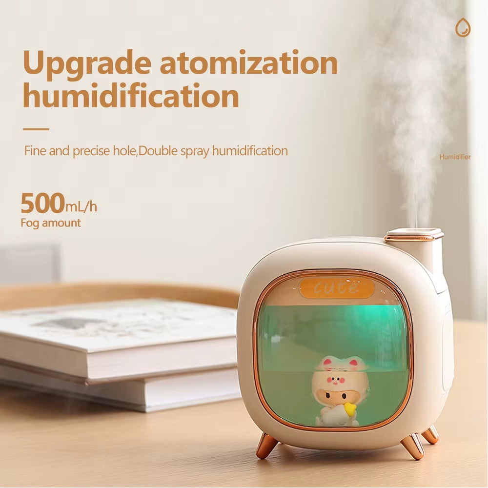 Ultrasonic 500ML Aroma Essential Oil Diffuser with Double Spray and Colorful LED Lights - Cartoon Design Humidifier