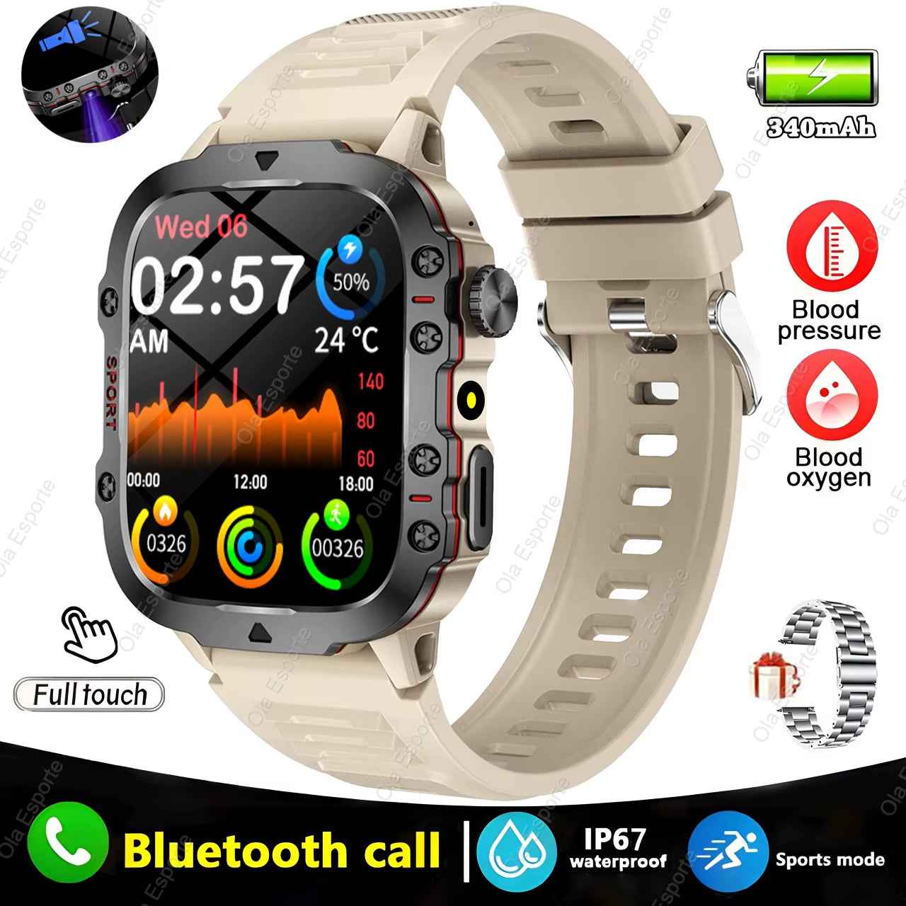 Men's Smartwatch with Flashlight, Bluetooth Calling, Fitness Tracking, IP68 Waterproof, Compatible with Xiaomi and Android - 2024 Model