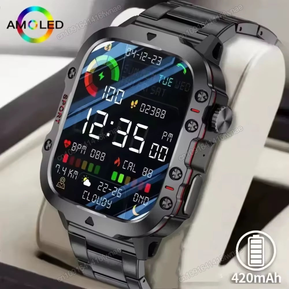 Men's Smartwatch with Flashlight, Bluetooth Calling, Fitness Tracking, IP68 Waterproof, Compatible with Xiaomi and Android - 2024 Model