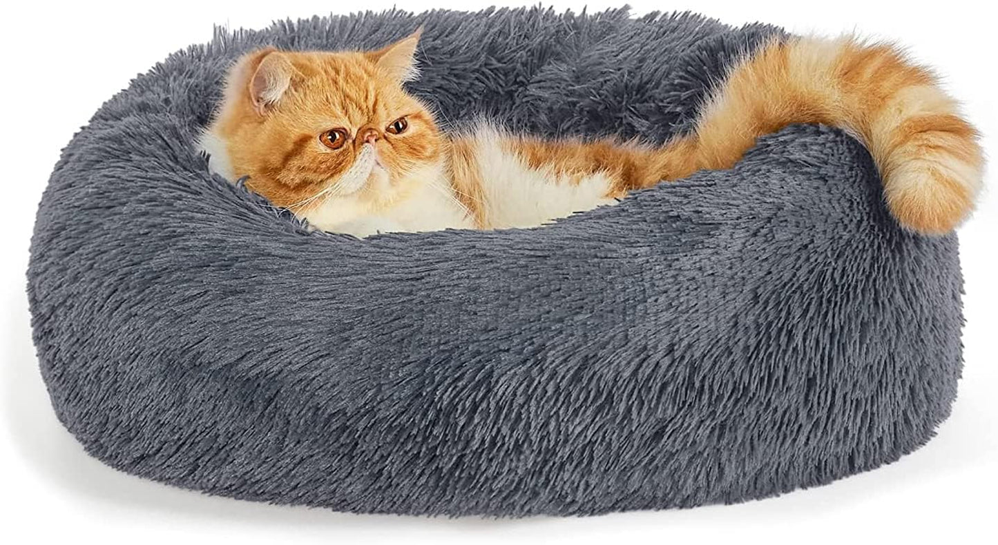 Cat Bed for Indoor Cats,Soft Fluffy Plush Pet Cushion Bed, Anti-Anxiety Calming Dog Donut Cuddler Bed, Self-Warming round Pet Bed for Puppy Small Dogs and Cats