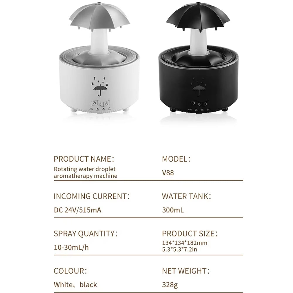 Creative Umbrella Water Drop Air Humidifier and Aromatherapy Diffuser with Colorful Lighting