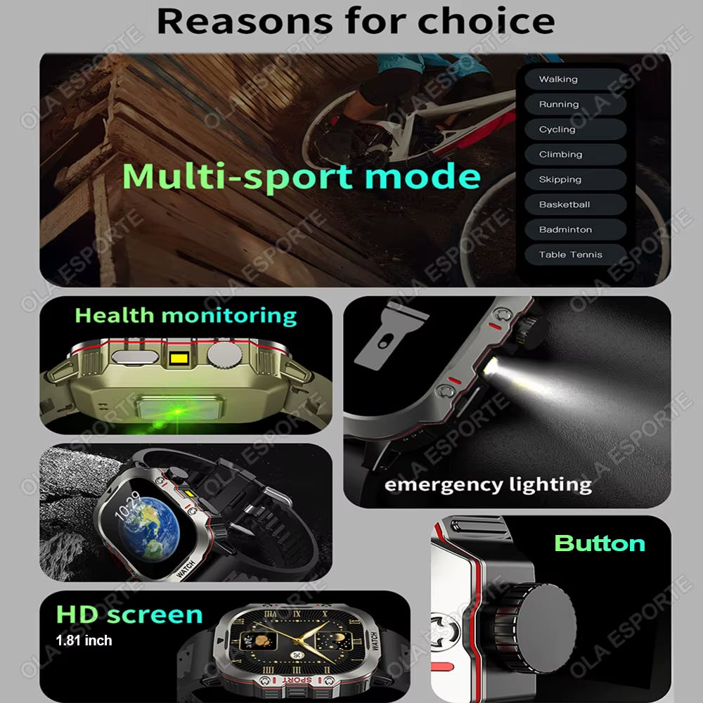 Men's Smartwatch with Flashlight, Bluetooth Calling, Fitness Tracking, IP68 Waterproof, Compatible with Xiaomi and Android - 2024 Model