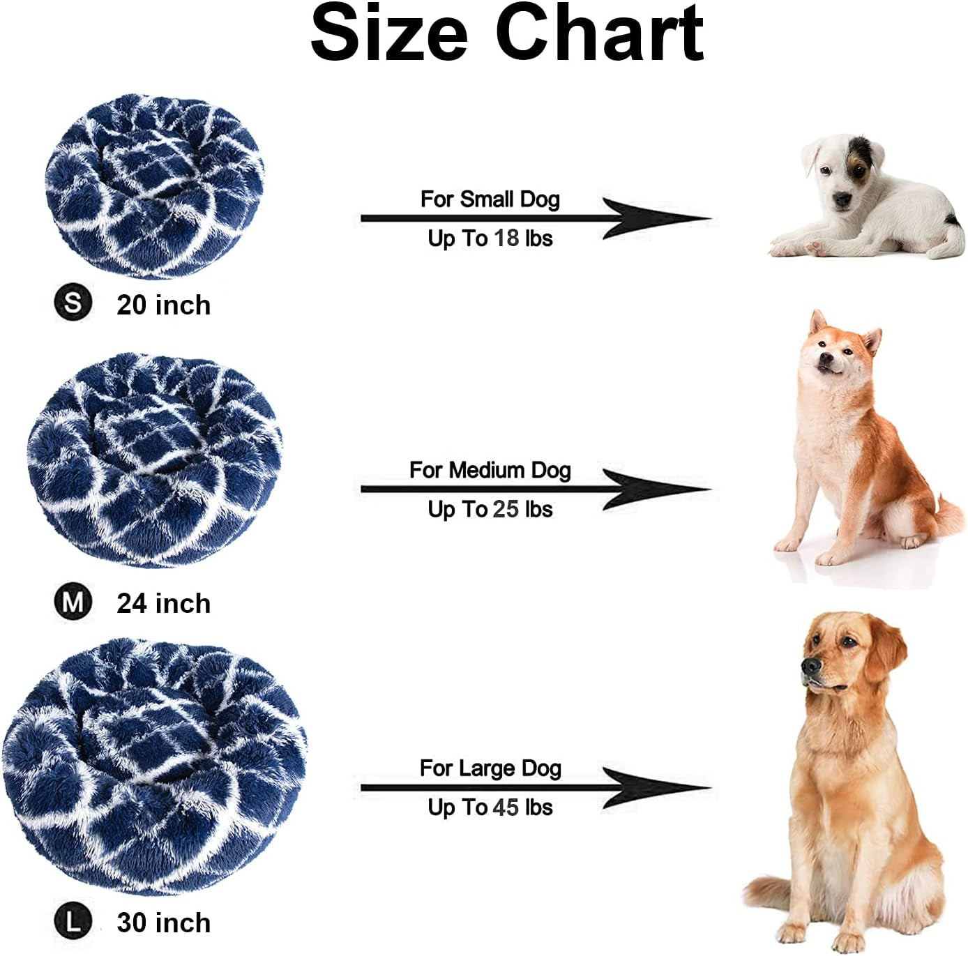 round Calming Dog Bed anti Anxiety Fluffy Plush Pet Bed Self Warming Faux Fur Dog Donut Cuddler Bed for Large Dogs 30"