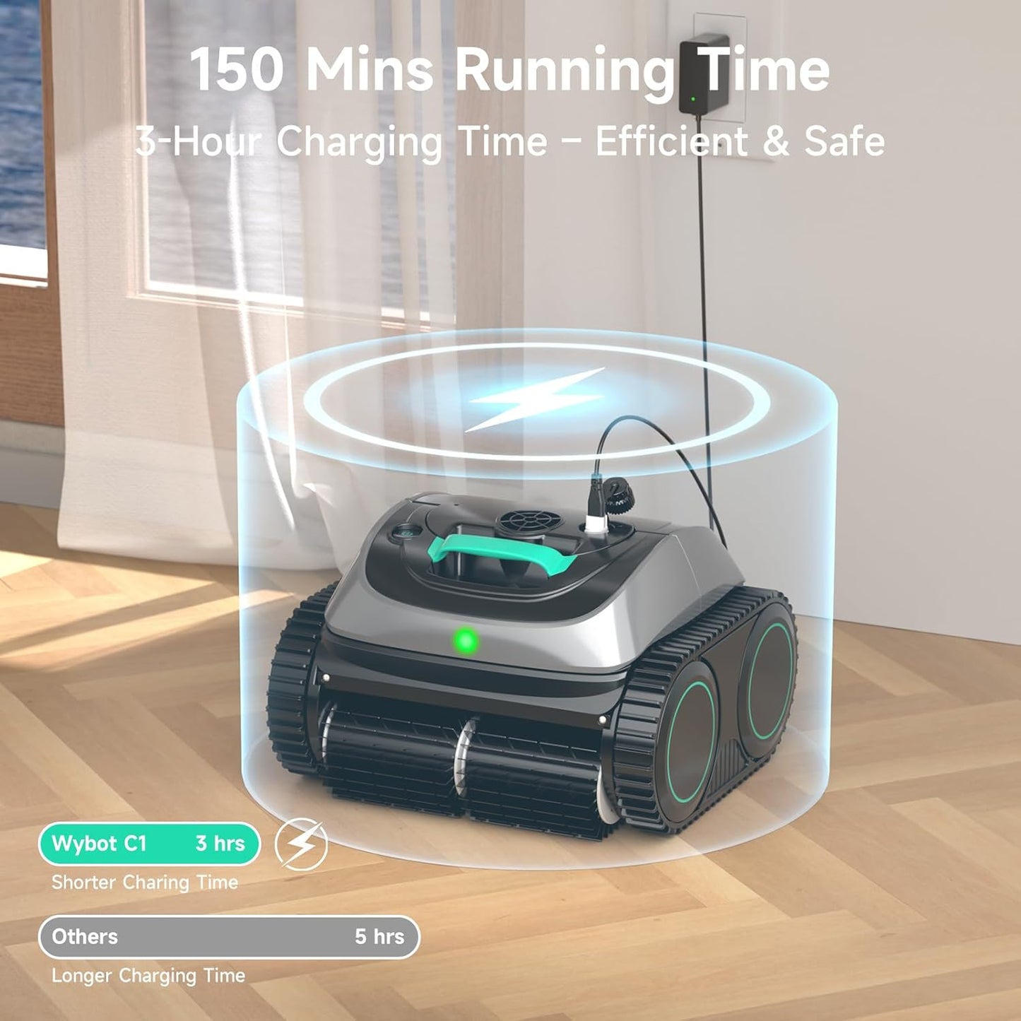 (2025 Upgrade) C1 Pool Robot Vacuum for Inground Pools, 4-In-1 Cordless Robotic Pool Cleaner Lasts 150Min, Triple-Motor up to 1,614 Sq.Ft, Smart APP Support, Auto Wall & Waterline Cleaning