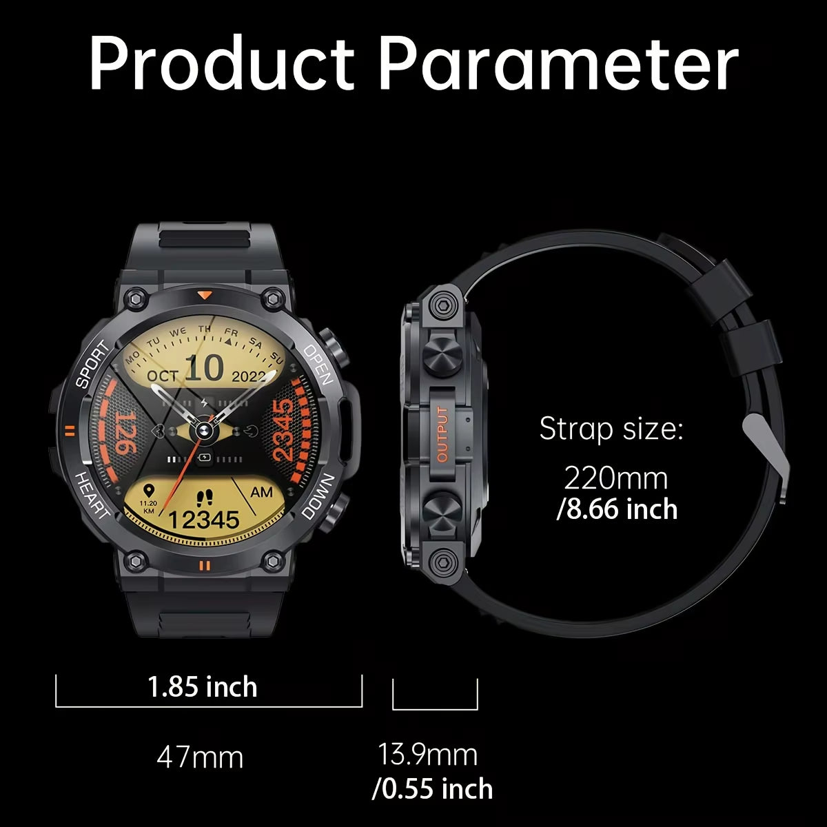K56Pro Men's Smart Watch with Heart Rate Monitor, Bluetooth Connectivity, 400mAh Long Battery Life, 1.39-Inch HD Display for Outdoor Activities