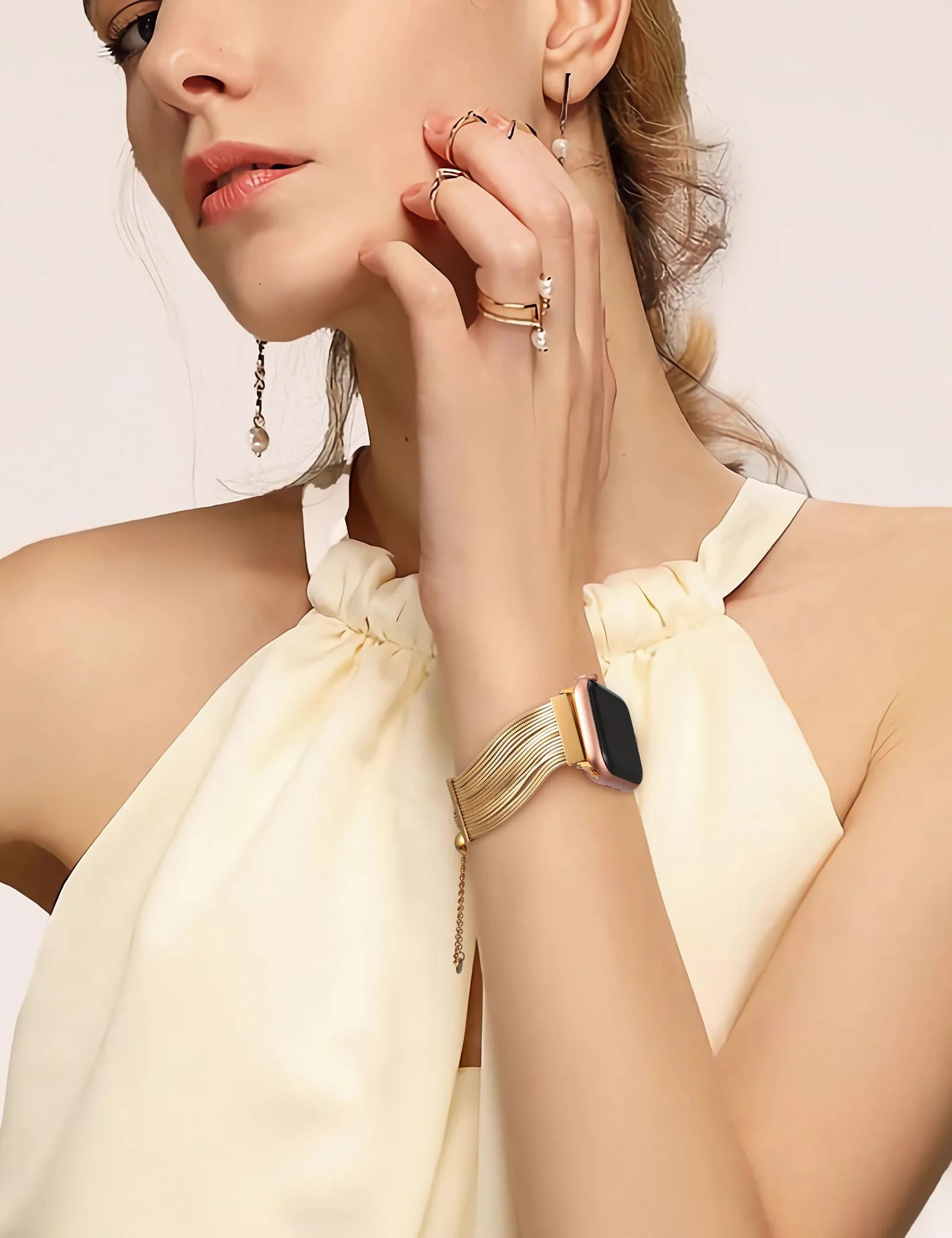 Compatible with Apple Watch Band Women 38Mm 40Mm 41Mm 44Mm 42Mm 45Mm 49Mm, Dressy Stainless Steel Tassel Strap Metal Chain Bracelet for Iwatch Bands Ultra SE Series 9 8 7 6 5 4 3 2 1