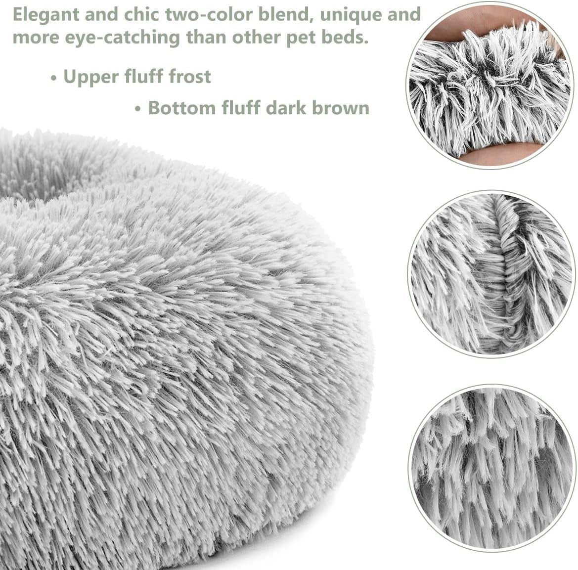 Donut Dog Cat Bed, Soft Plush Dog Cushion Bed, Anti-Anxiety Calming Dog Cuddler Bed, Self-Warming Pet Bed for Small Medium Dogs and Cats