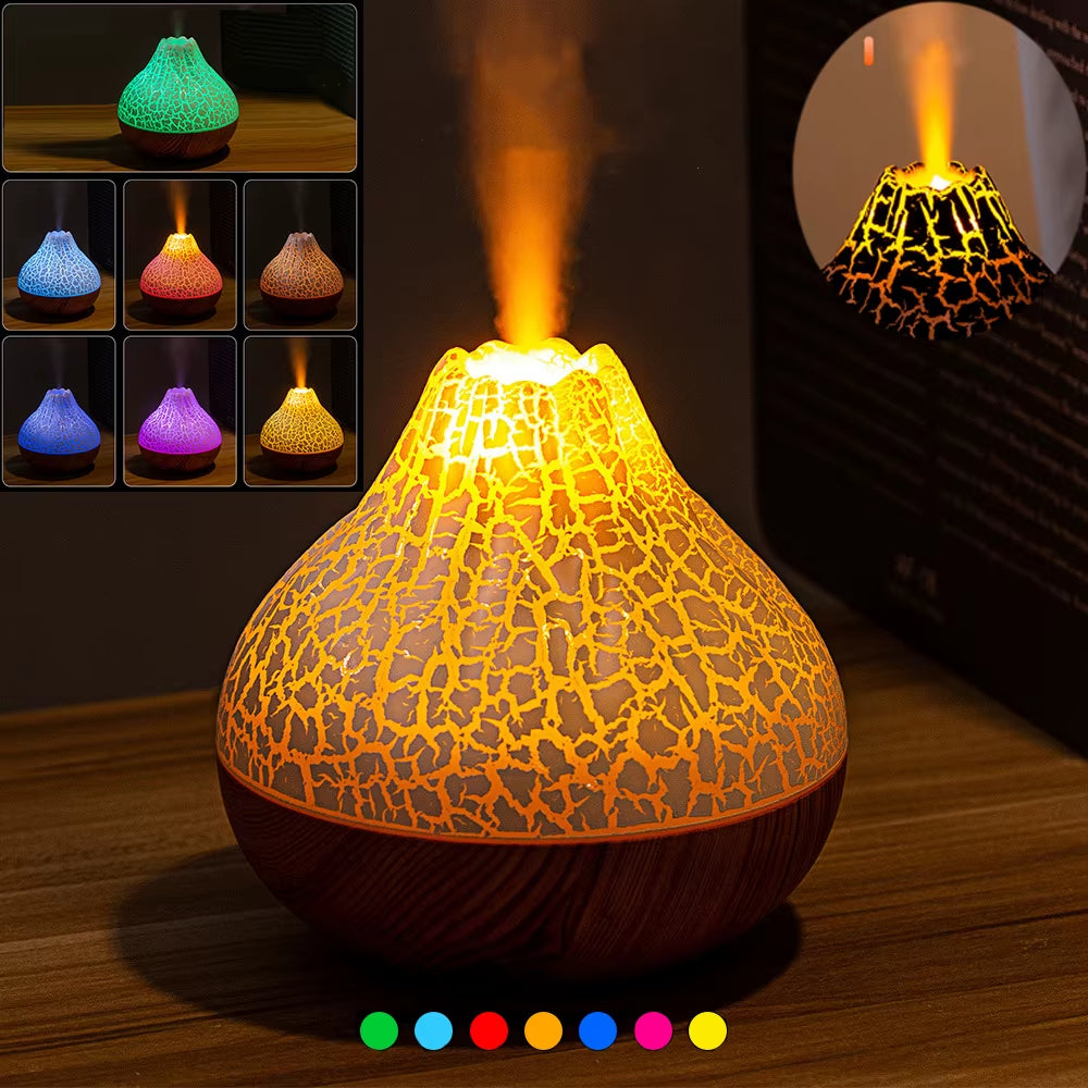 1Pc 300ML USB Air Humidifier Small Volcano Humidifier with Colorful Night Lights, Simulation Colorful Flame Humidifier