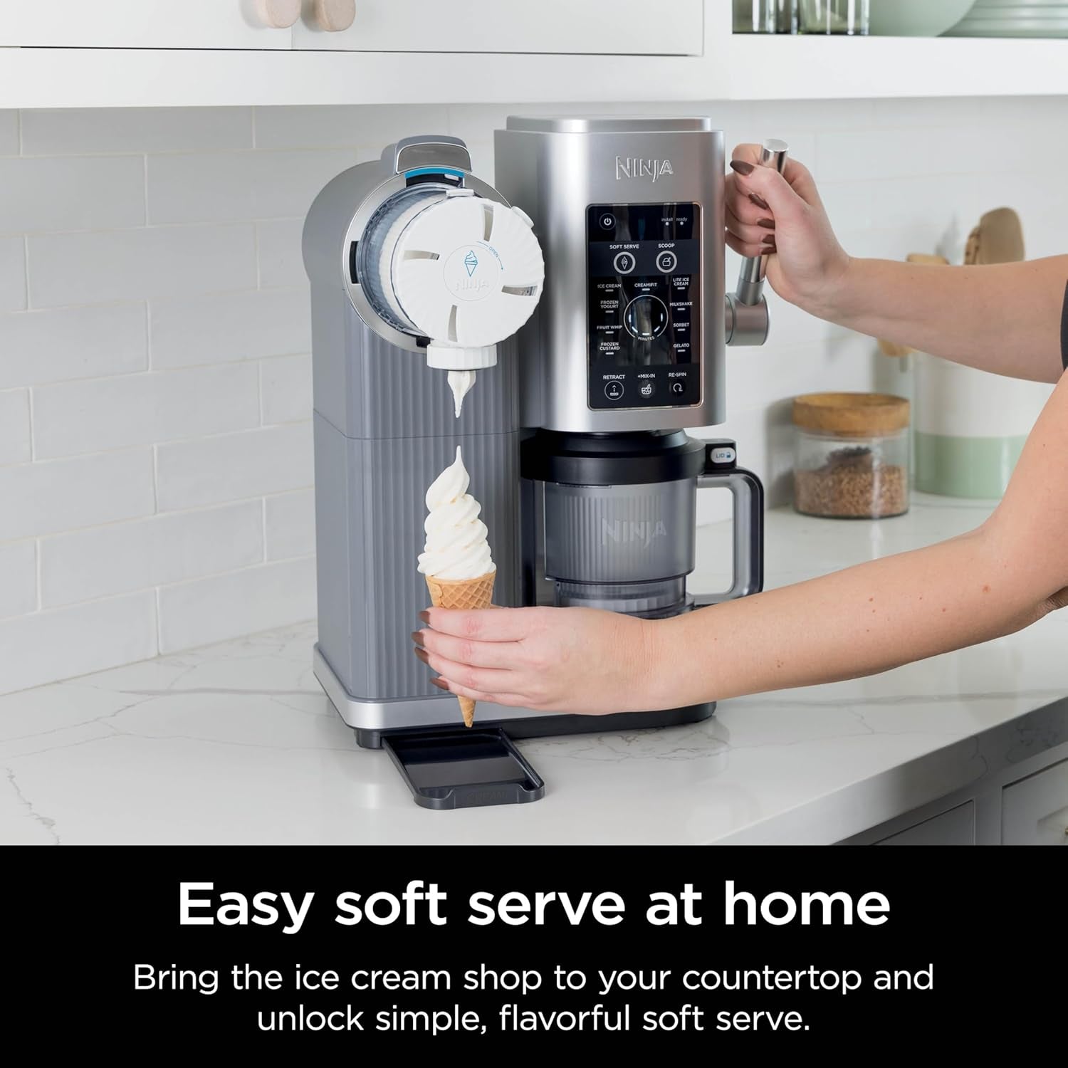 Creami Swirl Ice Cream and Soft Serve Maker, Sorbet, Milkshake, Frozen Yogurt, Low Calories Program & More, 13-In-1, Soft Serve Handle & (2) Creami Swirl 16Oz Pints, for Kids & ALL Ages, NC701C