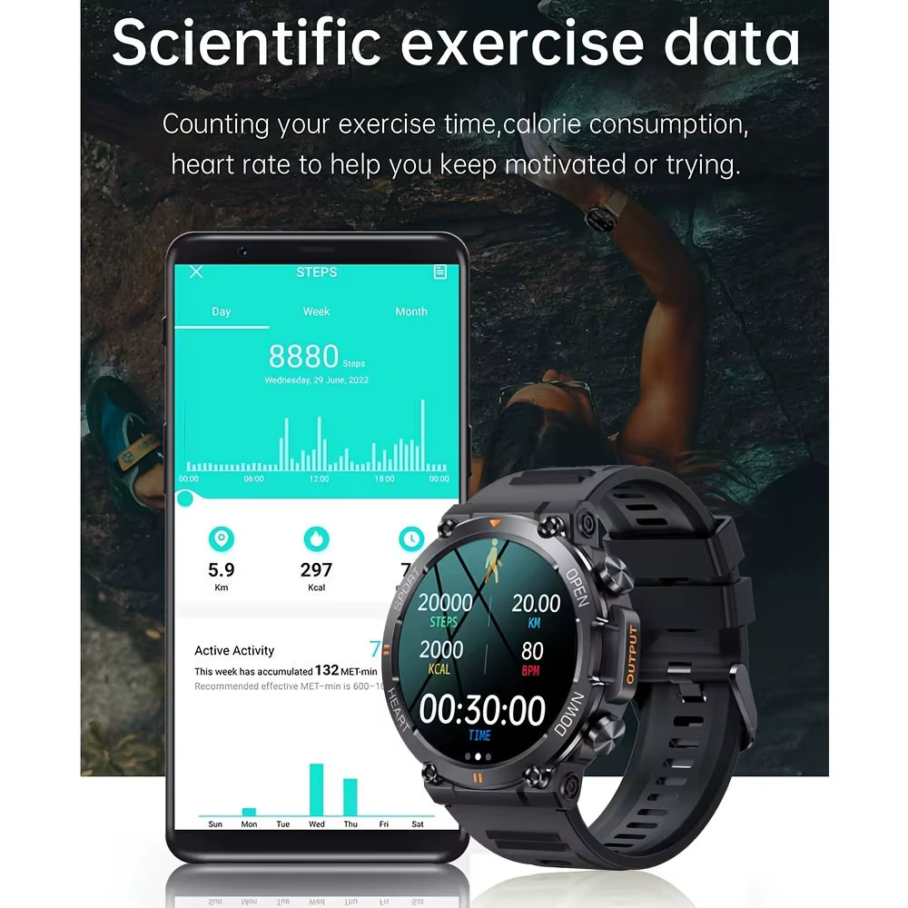 K56Pro Men's Smart Watch with Heart Rate Monitor, Bluetooth Connectivity, 400mAh Long Battery Life, 1.39-Inch HD Display for Outdoor Activities