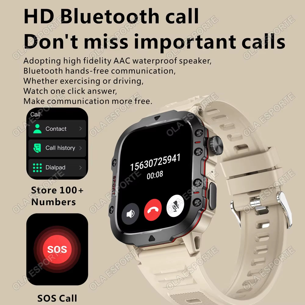 Men's Smartwatch with Flashlight, Bluetooth Calling, Fitness Tracking, IP68 Waterproof, Compatible with Xiaomi and Android - 2024 Model