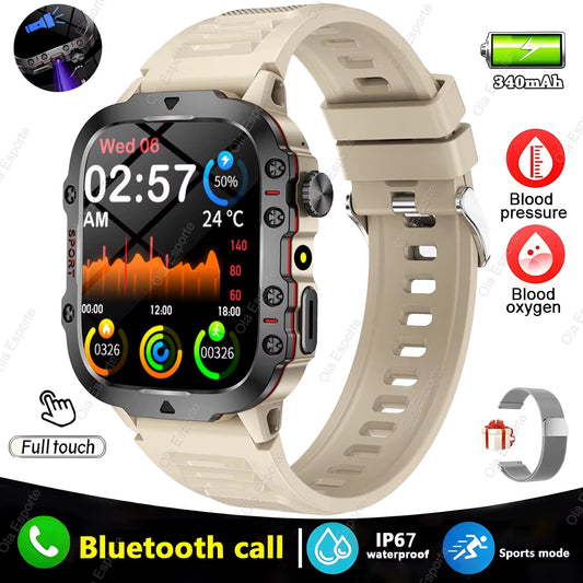Men's Smartwatch with Flashlight, Bluetooth Calling, Fitness Tracking, IP68 Waterproof, Compatible with Xiaomi and Android - 2024 Model