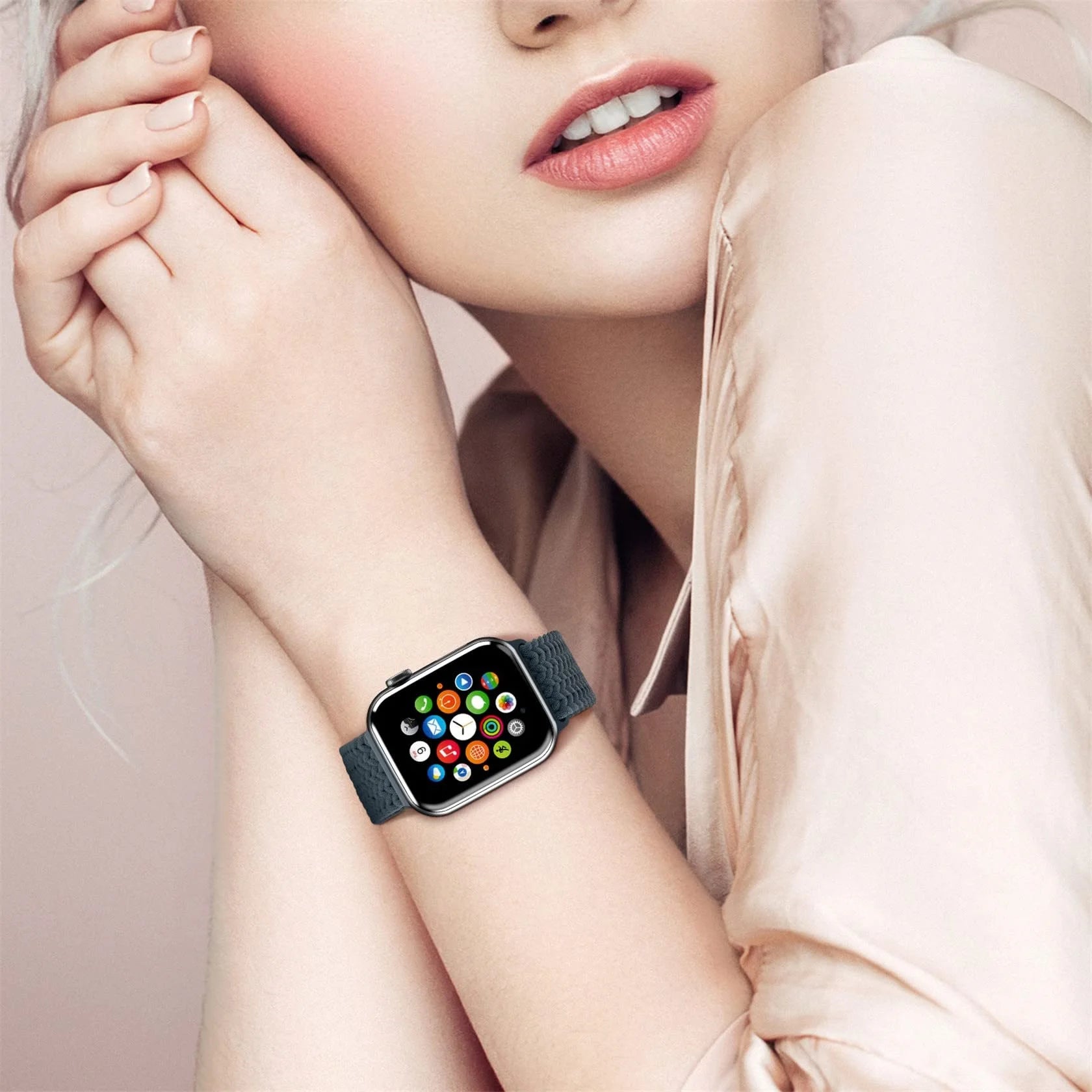 Stretchy Braided Loop Compatible with Apple Watch Bands 44Mm 40Mm 41Mm 45Mm 38Mm 42Mm 49Mm Women Men, Solace Elastics Stretch Nylon Sport Strap Wristband for Iwatch Bands Series 9 8 7 6 5 4 3 2 1 SE
