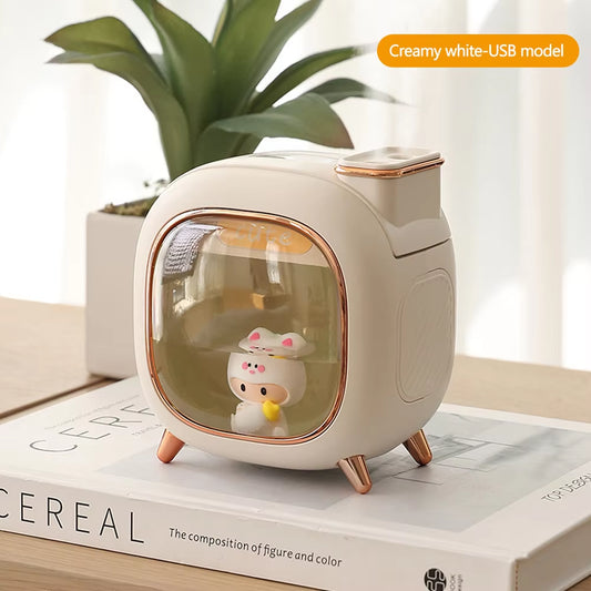 Ultrasonic 500ML Aroma Essential Oil Diffuser with Double Spray and Colorful LED Lights - Cartoon Design Humidifier