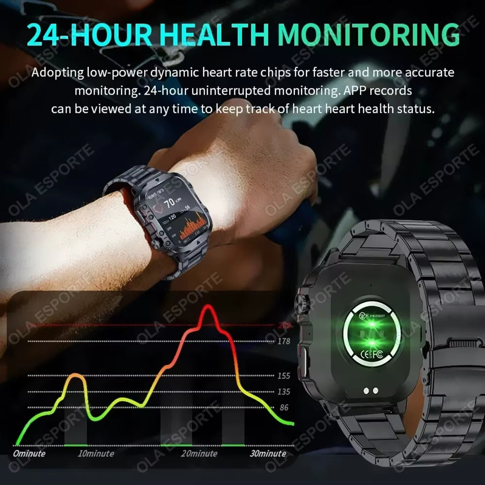 Men's Smartwatch with Flashlight, Bluetooth Calling, Fitness Tracking, IP68 Waterproof, Compatible with Xiaomi and Android - 2024 Model