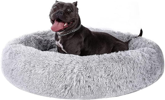 Donut Dog Cat Bed, Soft Plush Dog Cushion Bed, Anti-Anxiety Calming Dog Cuddler Bed, Self-Warming Pet Bed for Small Medium Dogs and Cats